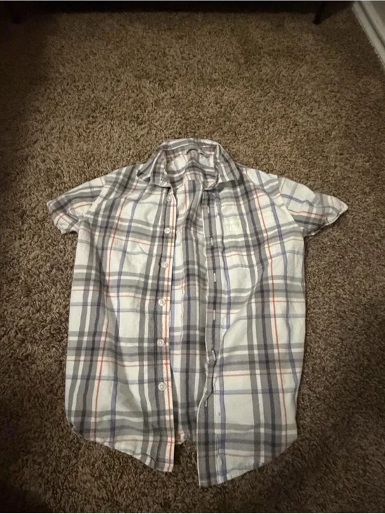 Old Navy Short-Sleeve Plaid Button-Down Shirt - Gray, Blue, Cream