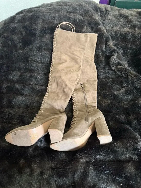 Forever 21 Knee High Lace-up Corset Zipper Boots 6.5 thigh high