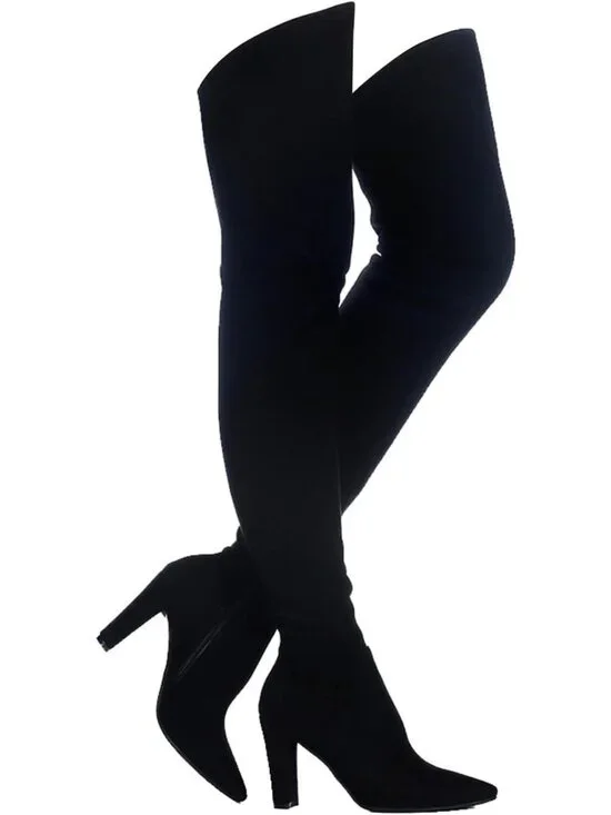 Stylish Over-the-Knee Chunky Heel Boots for Women | Stretch Suede Thigh High