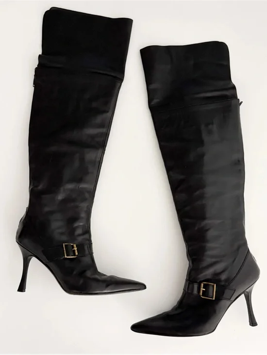 Manolo Blahnik Black Over-the-Knee Stiletto Boots