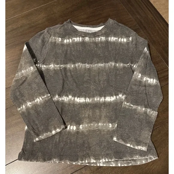 Old Navy Boys Gray Tie Dye Stripe Long Sleeve T-Shirt Size S 6-7 Crewneck Tee