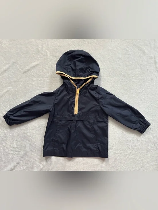 Old Navy Hooded Half Zip Windbreaker Jacket Navy Blue Yellow Contrast Toddler 2T