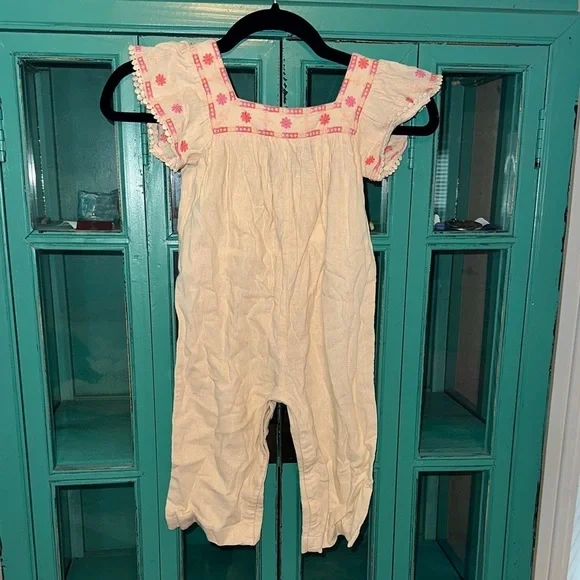 Old Navy Cream Jumpsuit with Pink Details