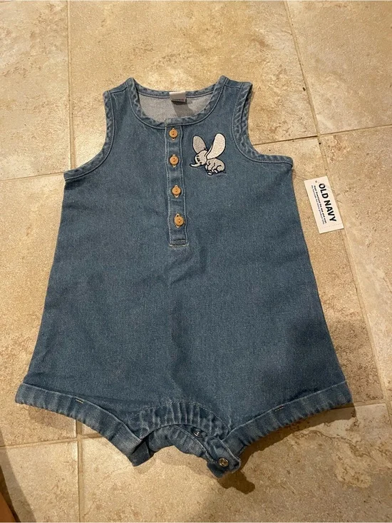 NWT 90’s Disney Dumbo Embroidered Baby Denim Romper