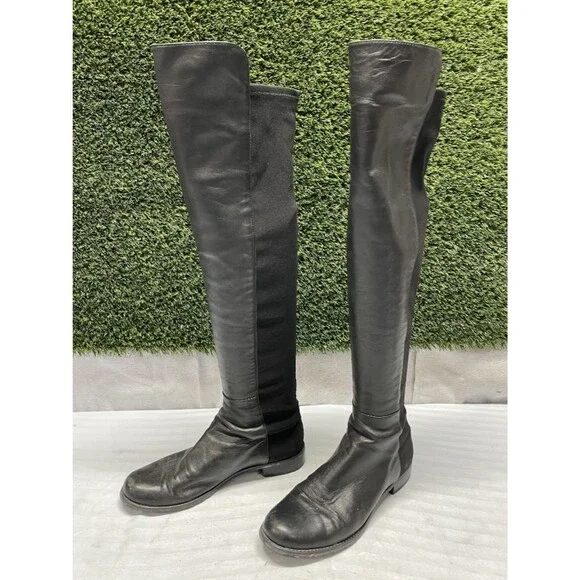 Stuart Weitzman Womens Black Leather Stretch Over The Knee Boots 7M