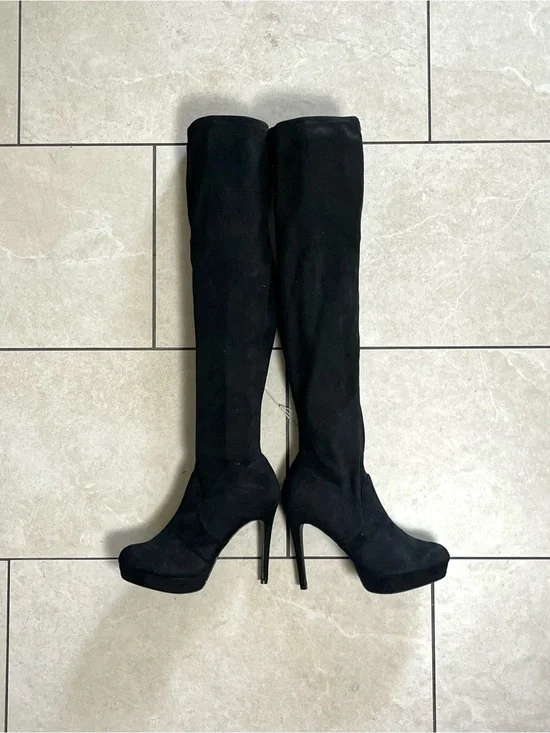 Thalia Sodi Black Faux Suede Knee High Boots Size 7.5
