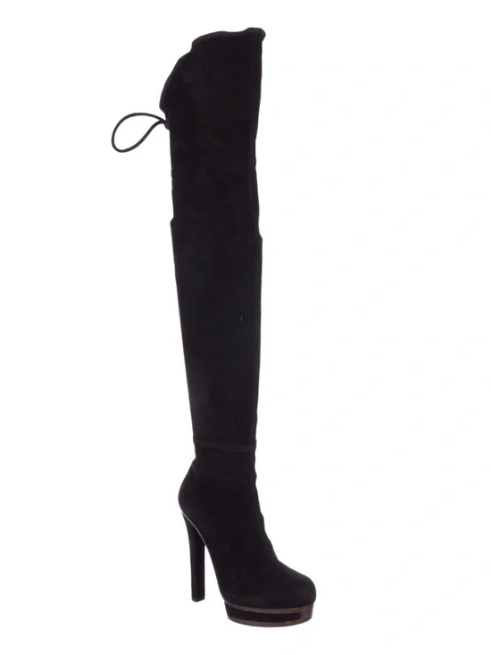GUCCI Alonya Black Suede OTK Platform Heeled Boots