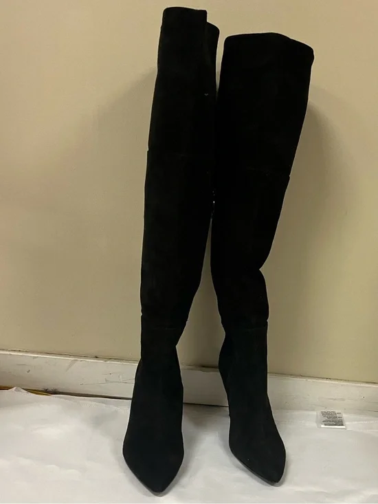 Tahari Ali Black Suede Over-the-Knee Boots - Elegant Women's Knee High Boot
