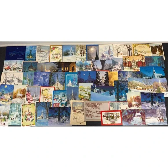 Vintage Christmas Cards Fronts ONLY Churches Cathedrals Scrapbooking Crafts 50+