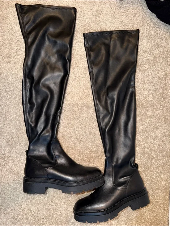 Free People Holden Women's Over-the-Knee Black Platform Boots, lug sole, size 40