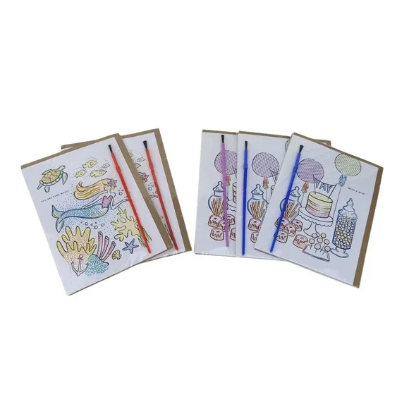 Inklings‎ Paperie Paint with Water Cards Set of 5 Mermaid & Sweet Table Birthday