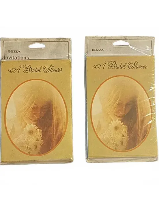 Vtg 70s Buzza Bridal Shower Invitations 16 CardsNOS Sealed Retro Boho‎ Floral