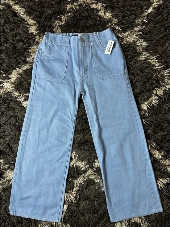 NWT Old Navy High Rise Baggy Wide Leg Pants Light Blue Girls Size Large 10 Plus