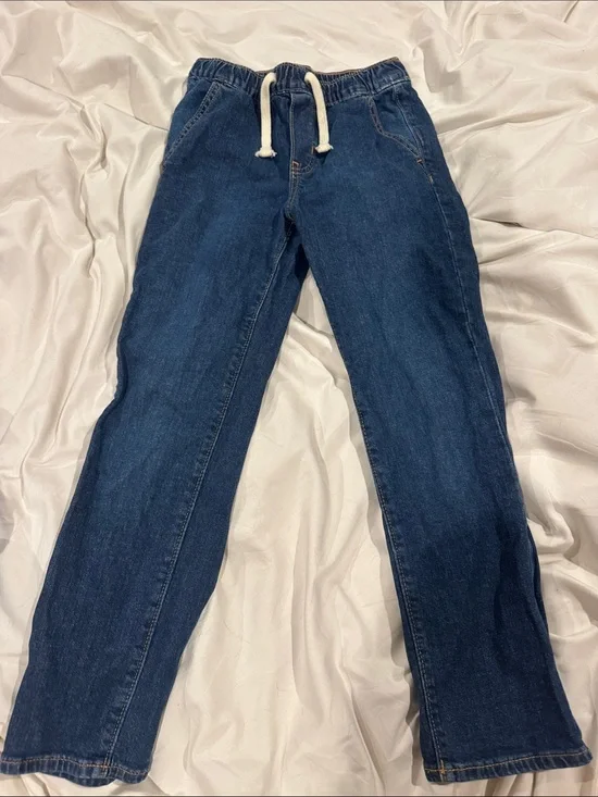 Girls's Drawstring Denim Jeans in Dark Blue