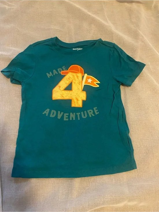 Old Navy Teal Graphic 'Made 4 Adventure' Kids Short Sleeve Tee