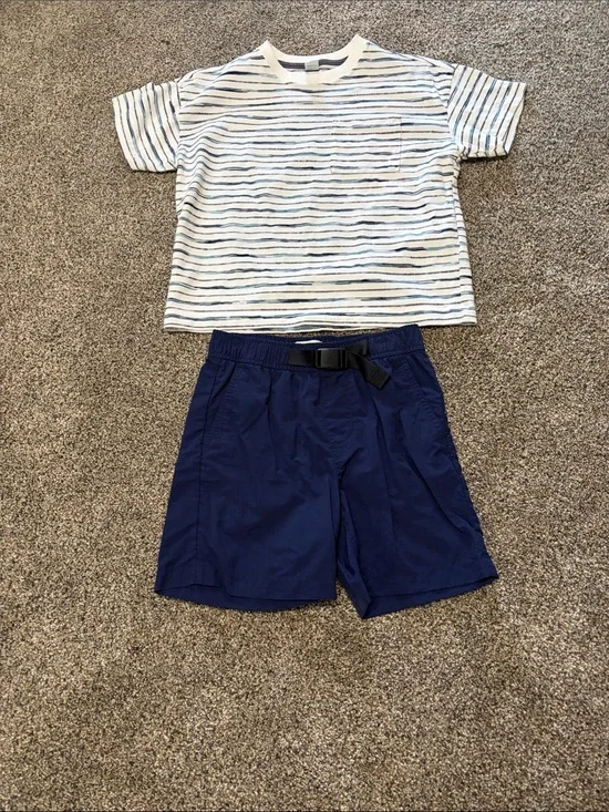 Old Navy Navy Shorts and Striped Tee Kids Set