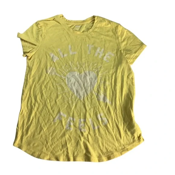 Old Navy T-Shirt Girls XL(14) Yellow Graphic Print All The Feels Heart Casual