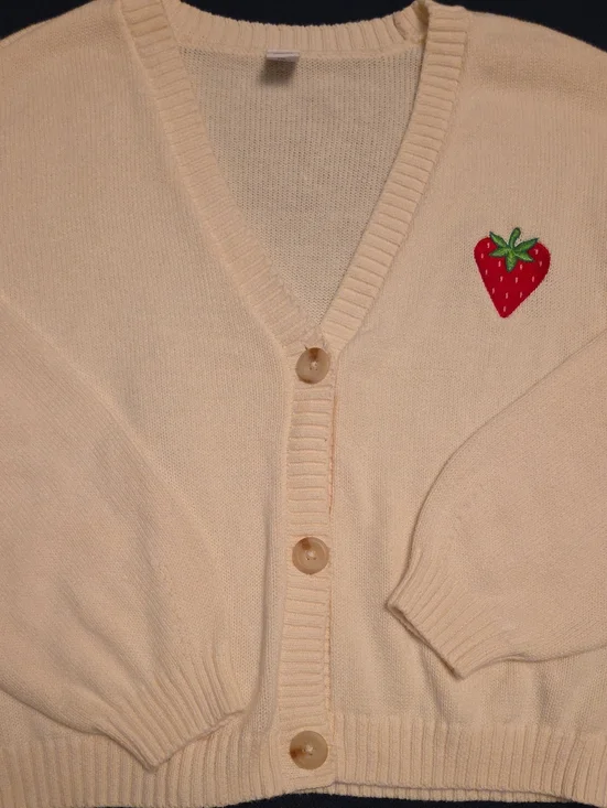 Old Navy Girls XL 14-16 Strawberry Cardigan 100% Cotton Cropped Sweater