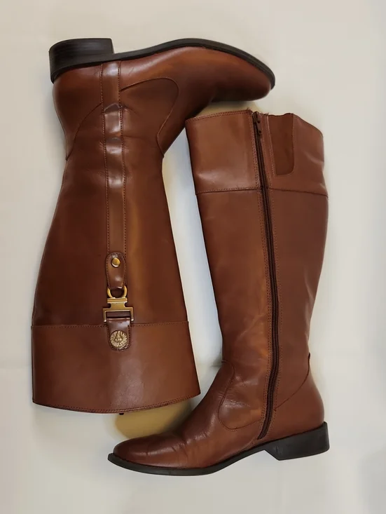 Wide Calf Women’s Leather Knee-High Riding Boots - Brown
