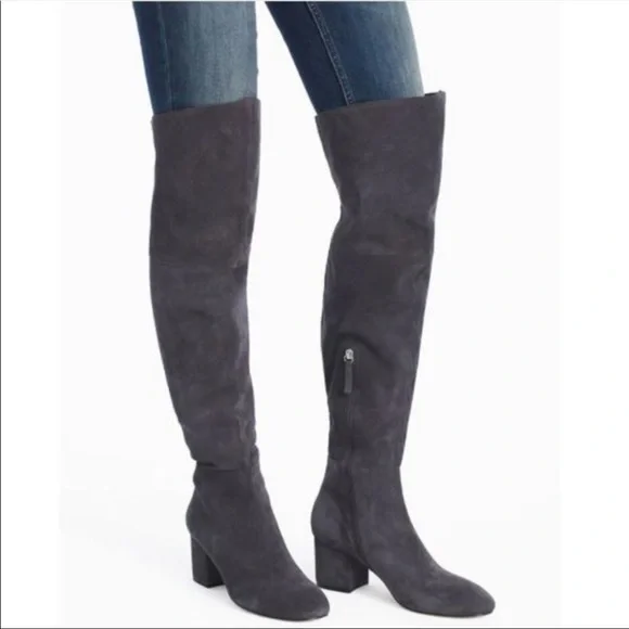 WHBM Zahra Moonwalk Leather suede over the knee grey boot inside zipper size 7.5