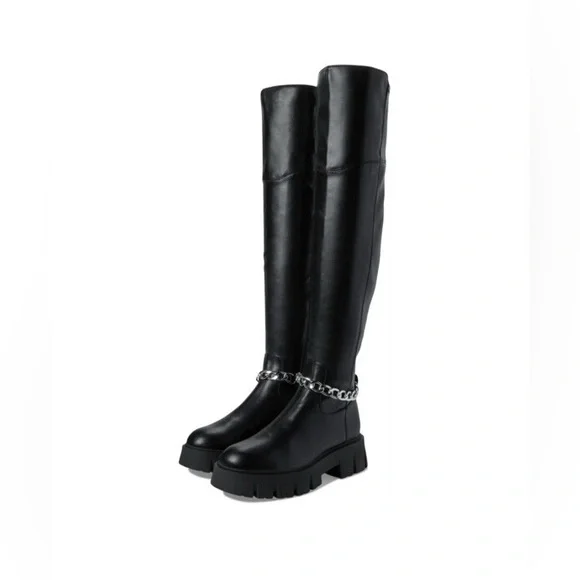 G By Guess Coen Tall Platform Boots Over The Knee Chain Chunky Festival Goth