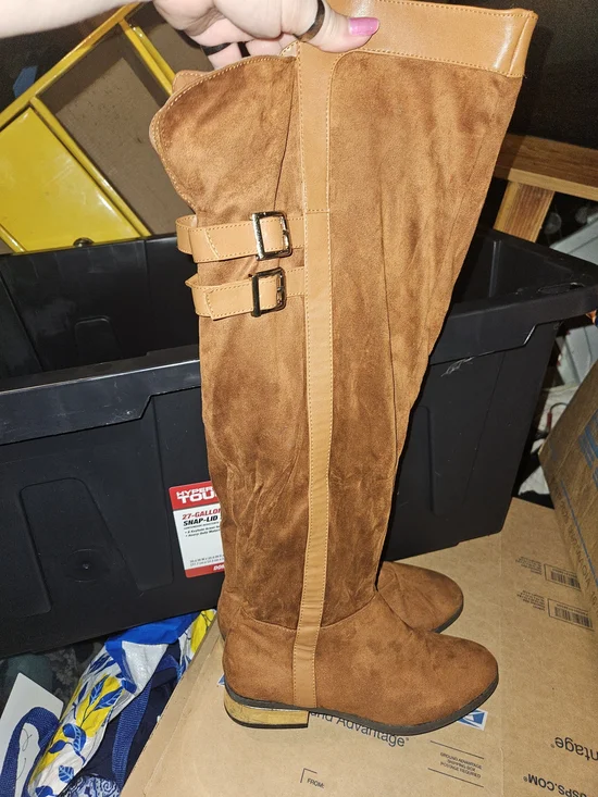 Tall Women's Suede Buckle Riding Boots - Brown