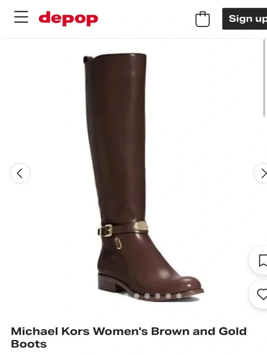 Michael Kors Tall Brown Leather Over-the-Knee Boots with Gold Buckle