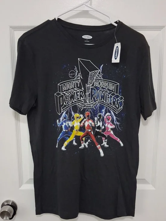 Old Navy Black Mighty Morphin Power Rangers Graphic Tee with Multicolor Rangers
