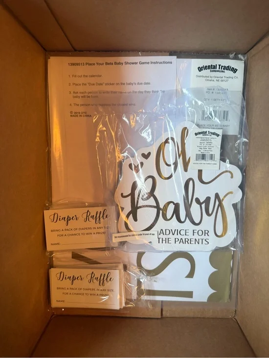Gold & White 'Oh Baby' Baby Shower Game Set