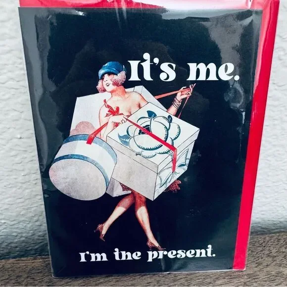 Contemporary Art Woman Present Christmas Holiday Greeting Card