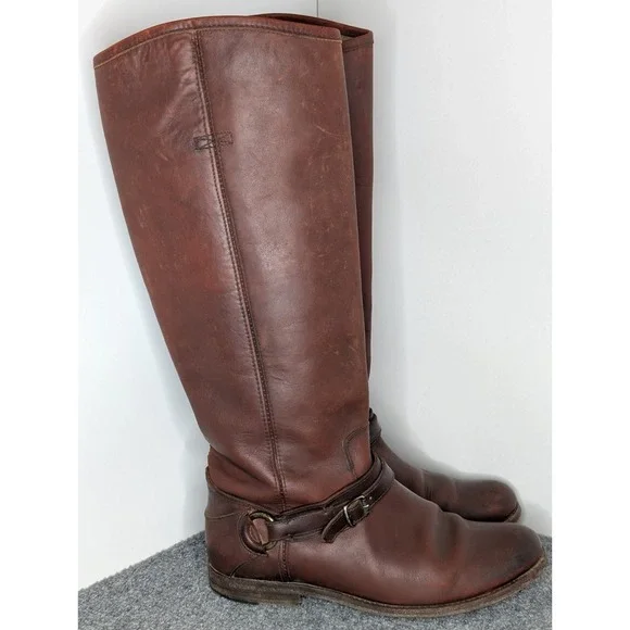 Frye‎ Phillip Ring Women's Tall Knee-High Riding Leather Boots Size 8 B Pull On
