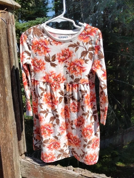 Old Navy,Size5T, Cream Dress with Coral & Brown Floral Print