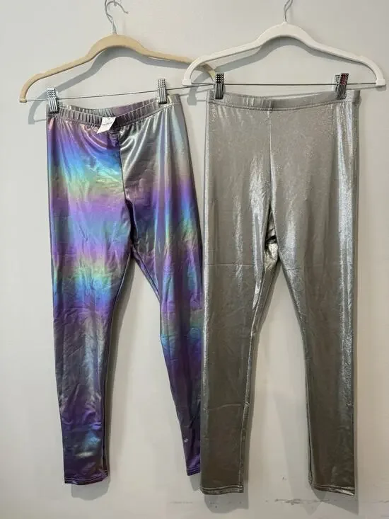 NWT Two Girls Old Navy Metallic Leggings Purple Rainbow 14/16 Silver 14/16 Plus