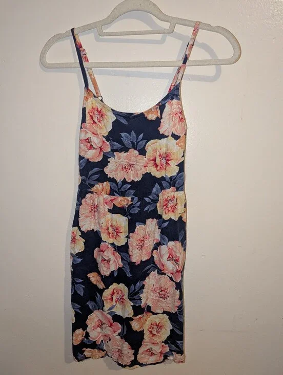 Old Navy Navy Floral Slip Dress with Peach Blooms Size 14/16