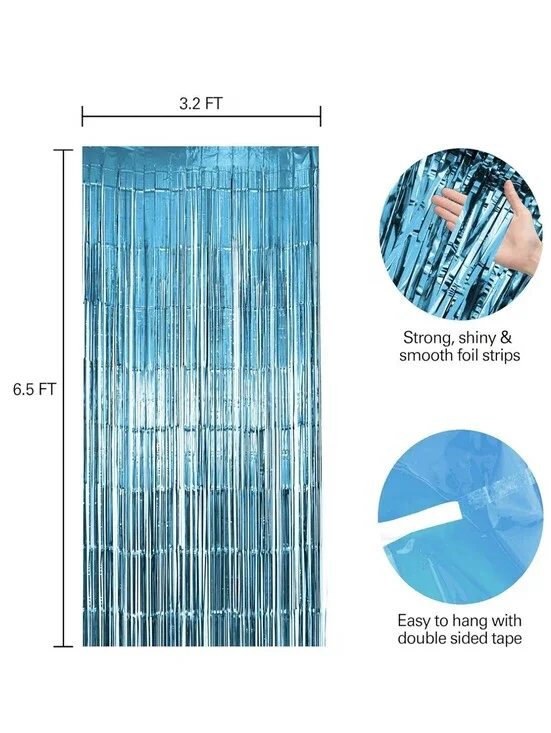 10 Pack Light Blue Fringe Backdrop Curtains, Light Blue Streamers Party...