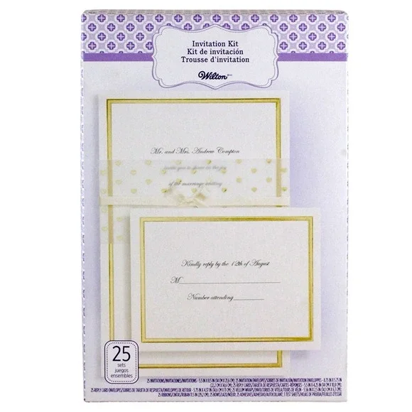 Wilton Gold Ivory Invitation Kit 25 Count New in Box Print At Home Printable NEW