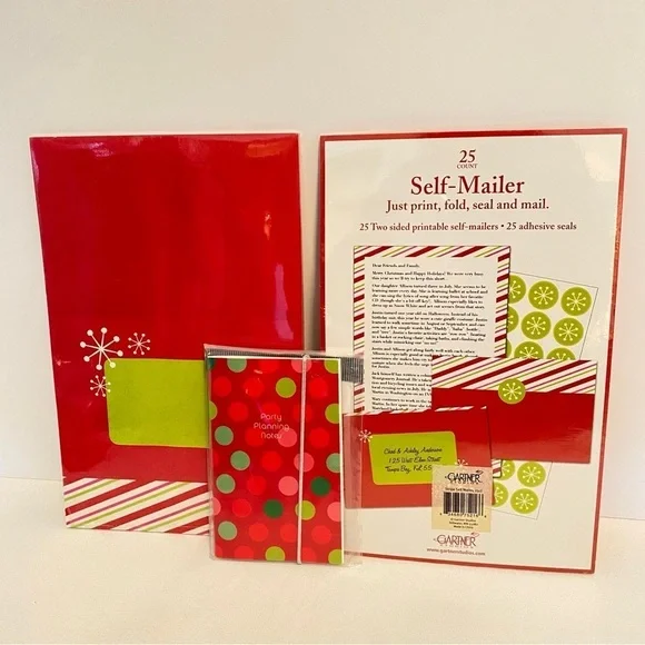 Christmas Two Sided Printable Self Mailers 50 Pieces & Party Planning Notebook