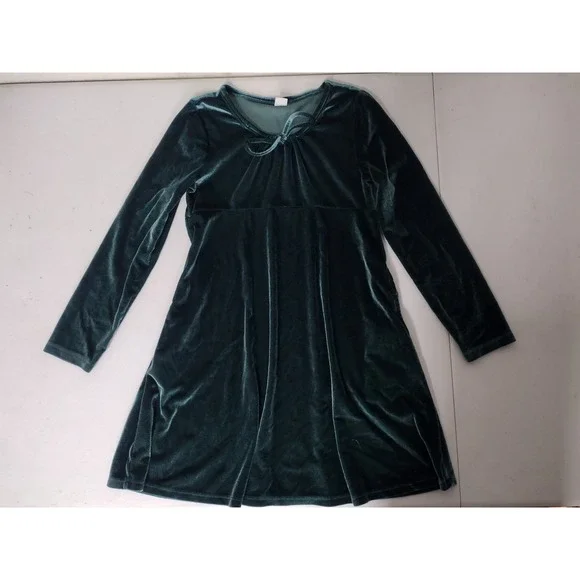 Old Navy Girls Green Velvet Long Sleeve Empire Waist Dress Size L 10-12 Holiday‎