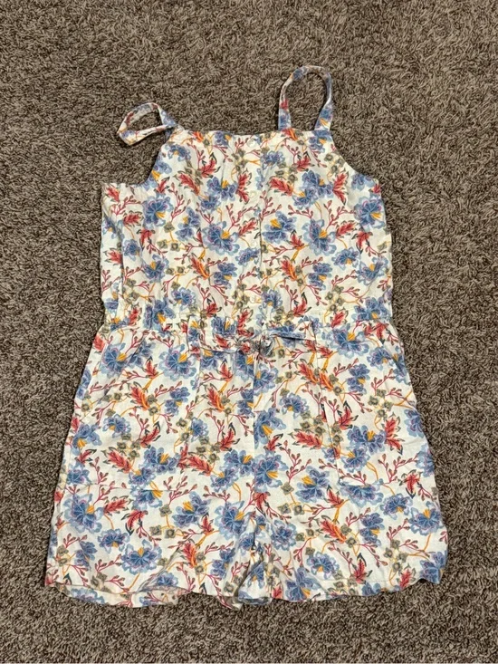 Girls old Navy Floral Print Romper - White with Blue Flowers