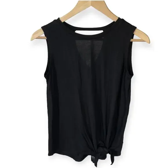 Girls L 10-12 Old Navy Black Sleeveless Active Shirt Front Knot Cut Out Back