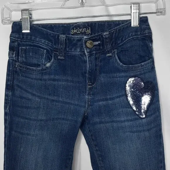 Old Navy Girls Skinny Jeans Sequin Heart Size 8 Regular