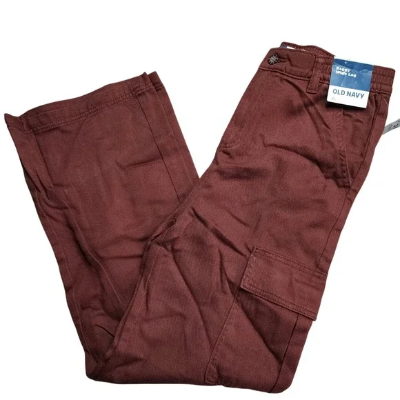 Old Navy Kids Baggy Wide Leg Cargo Pants Burgundy XL 14-16 NWT