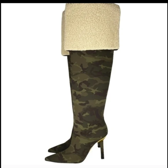Good American  Sherpa Camo OverThe Knee Boot Heel Sz 7.5