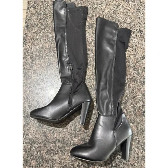 Shoe'n Tale Womens Black Over The Knee Boots Stretch‎ Block Heel Size 8-39 PU