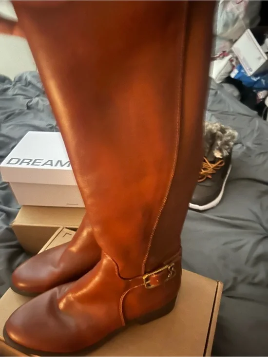 Tall Leather Riding Boots in Cognac Brown