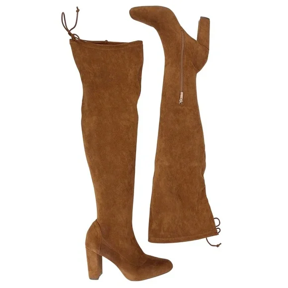 Women's Over The Knee Thigh High Boots Block Heel Brown Ultra Suede Size 9‎