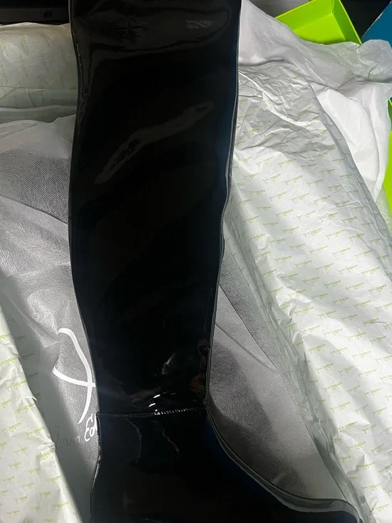 Sam Edelman Lydia  black patent leather Over the kneeling sole boot Sz 6.5