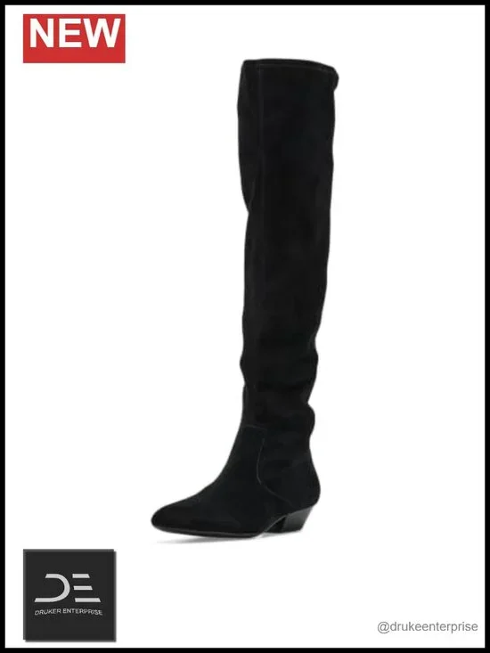 Sheep-Suede Over-the-Knee Tall Boots with Stacked Heel