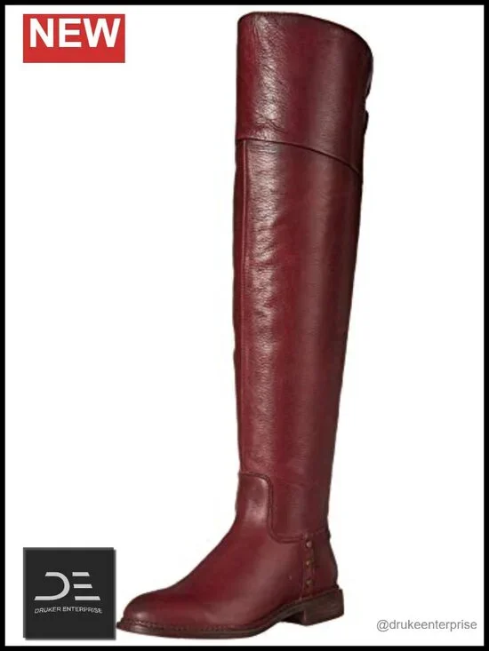 Franco Sarto Haleen Over Knee Leather Boots Studded Side Zip Almond Winter