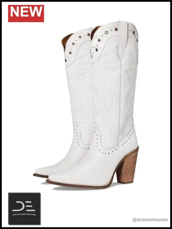 Women's Leather Knee-High Boots Snip Toe Block Heel Size 2-3 Inch